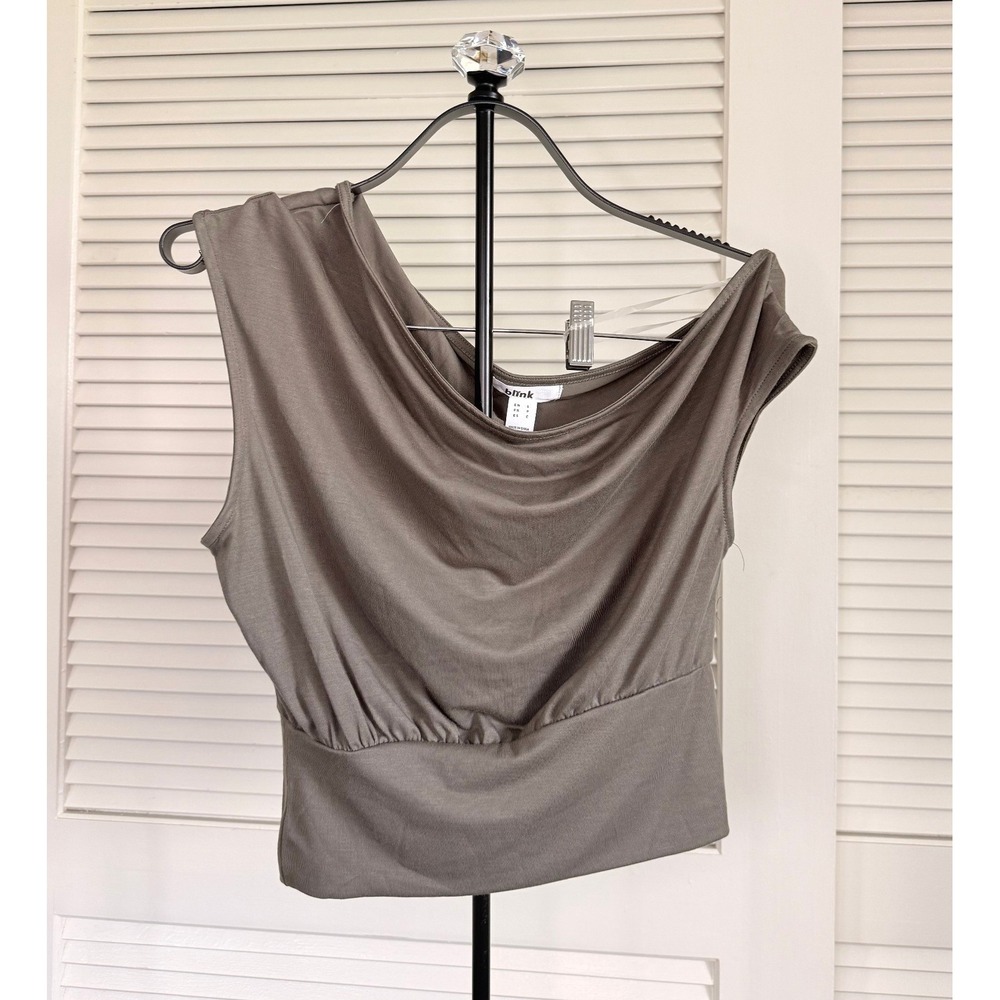 Blink Essentials One Shoulder Draped Cowl Neck Top S 0live green Asymmetrical